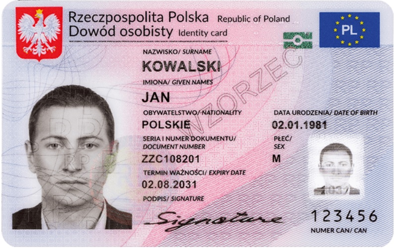 Na zdjęciu znajduje się przykładowy dowód osobisty.